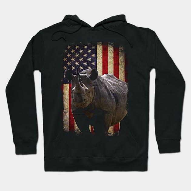 American Flag Rhino Love, Urban Safari Couture Tee Delight Hoodie by Gamma-Mage
